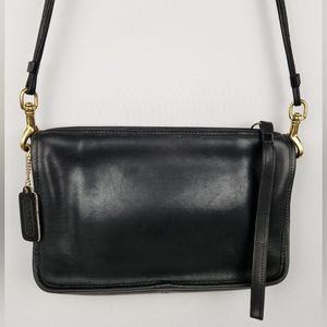 Coach 1970s VTG Bonnie Cashin Convertible Clutch Black Leather Double Strap Purs